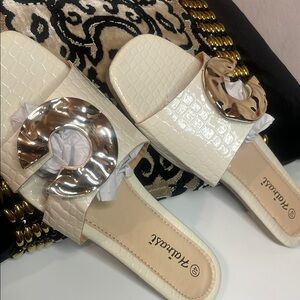 Altar'd State Cream and Gold Embellished Sandals